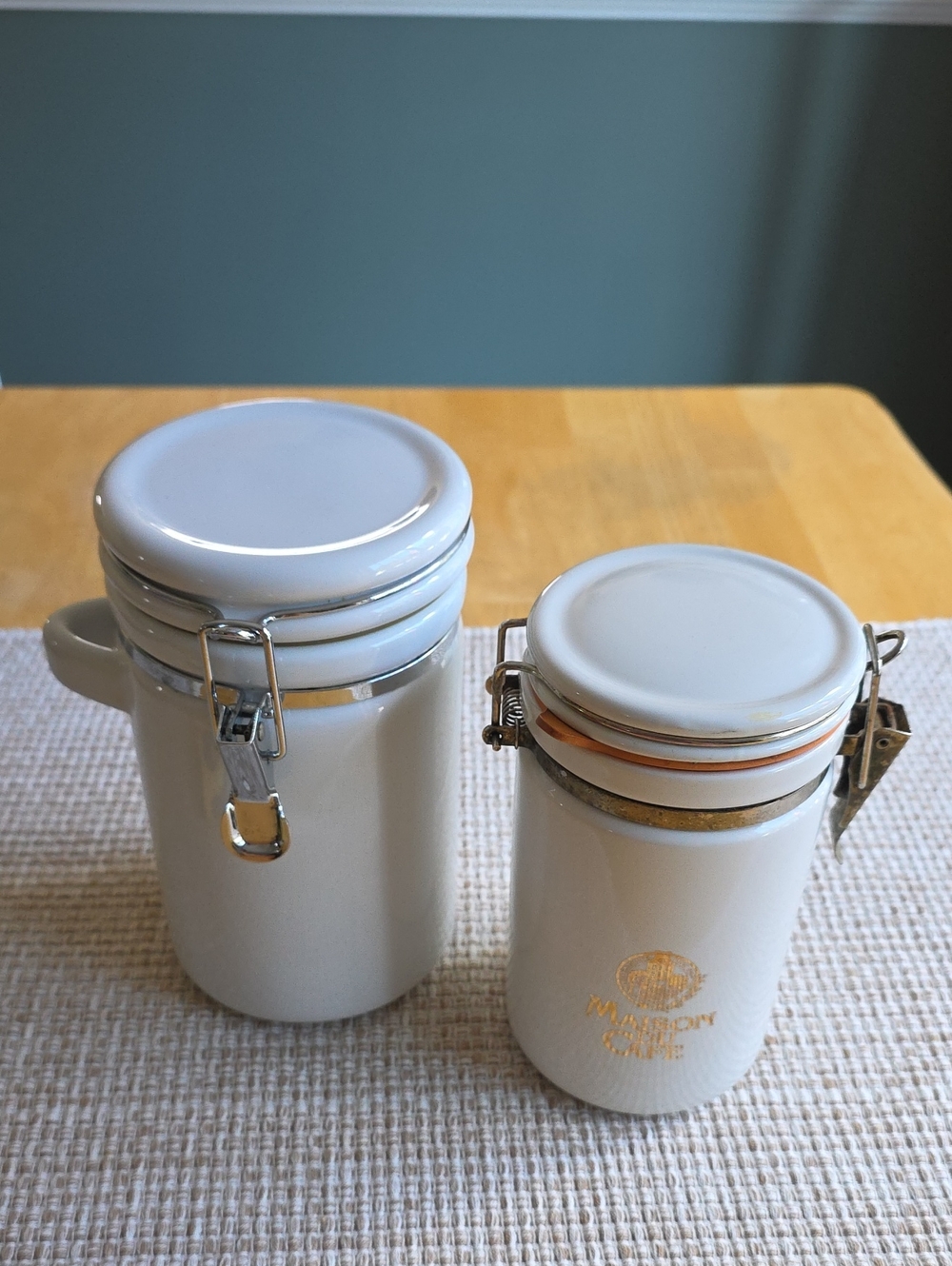 Vintage Ceramic Airtight Canister Set | White Farmhouse Coffee Jars (2pc)